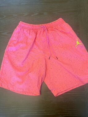 Jordan Pink Swim Shorts with Black Speckle and Red Jumpman